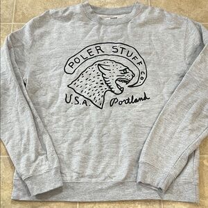 Poler Gray Crewneck Sweater with Black Graphic